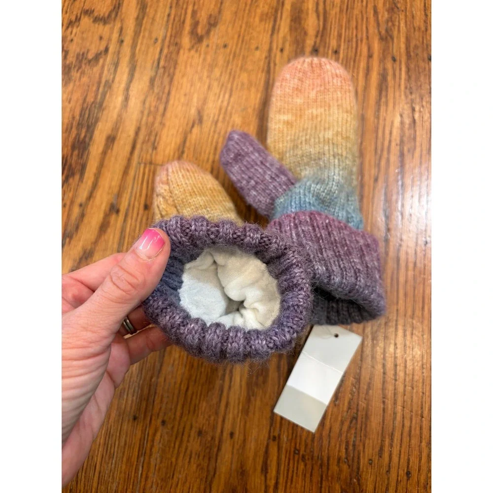 BP Ombre Cable Knit Mittens Purple Blue Orange Fleece Lined NWT Cozy
